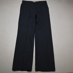 Vtg USA Made 33x34 Blue Washable Wool Flannel Flat Front Full Cut Dress Pants